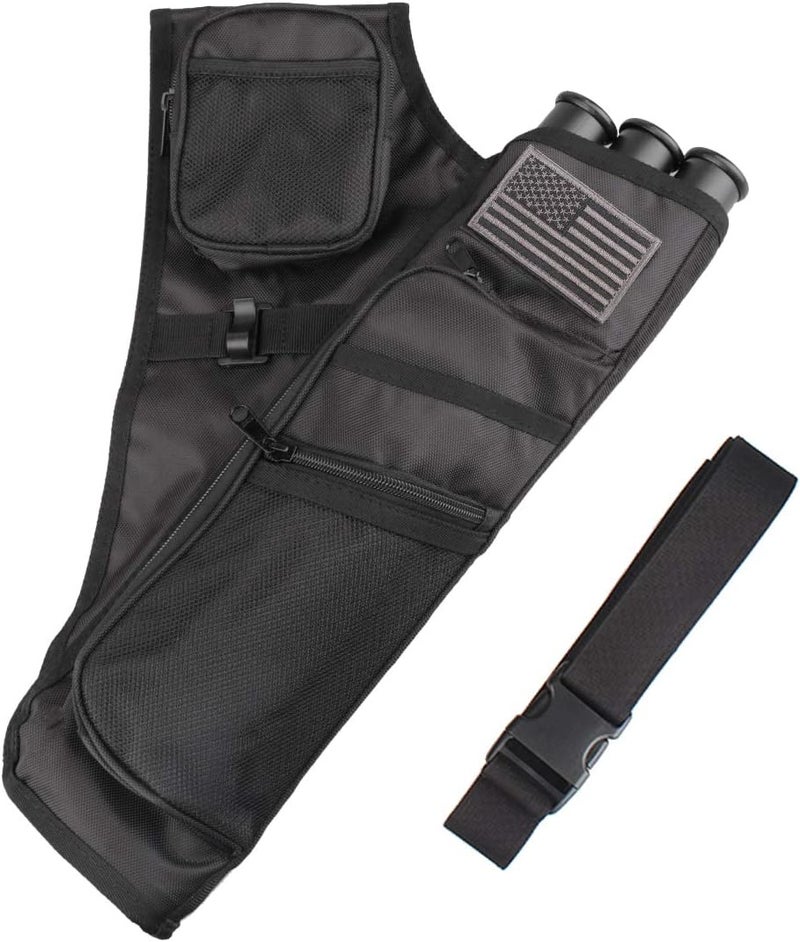 KRATARC 3-Tubes Hip Quiver Waist Hanged Arrow Archery Carry Bag with Pockets Adjustable Belt - Image 1